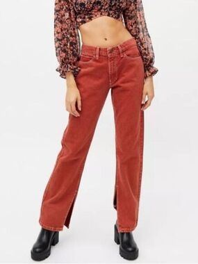 Urban Outfitters BDG Red Split Hem Jeans Thanksgiving Fall Outfit Y2K 90s Boho